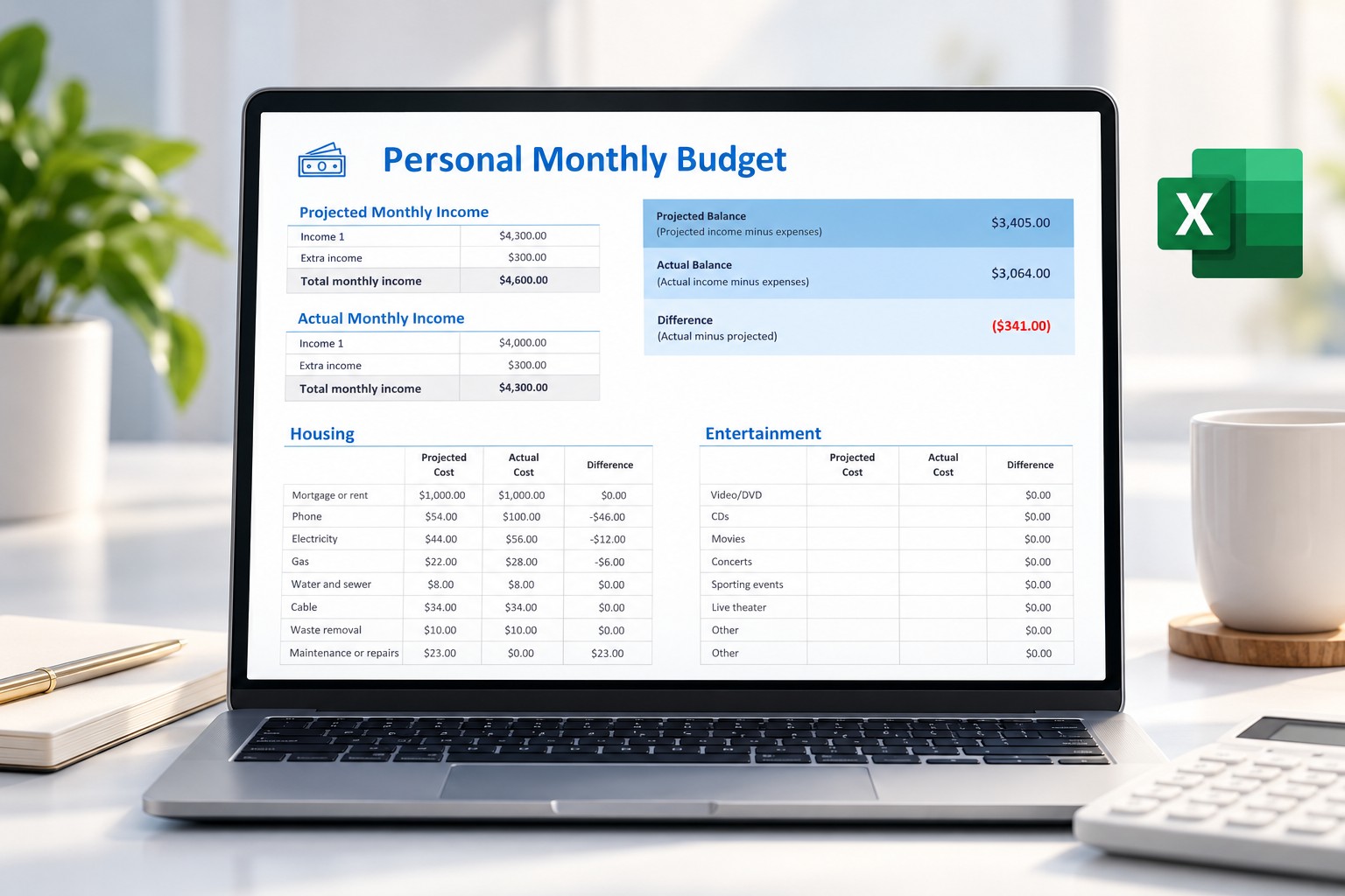 Aperçu du modèle Simple Monthly Budget