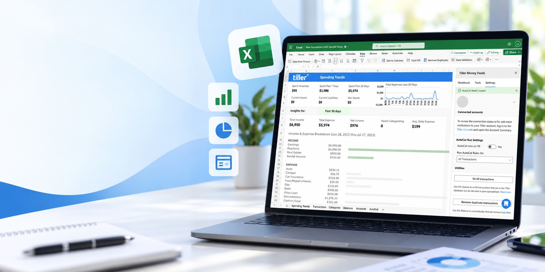 Aperçu du modèle Tiller Foundation pour Excel